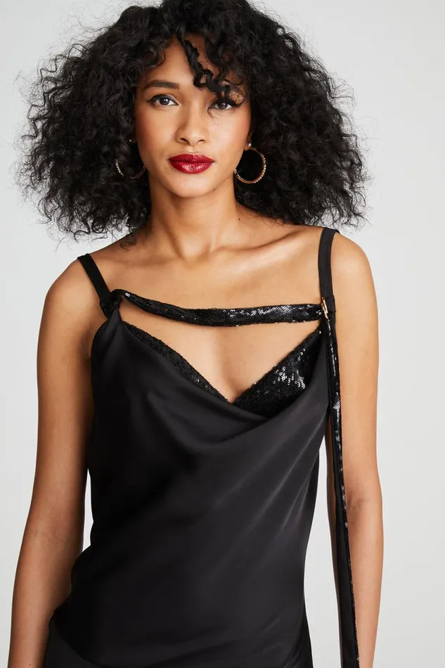 Dresses Women Halston Nomi Gown In Satin and Sequin Black