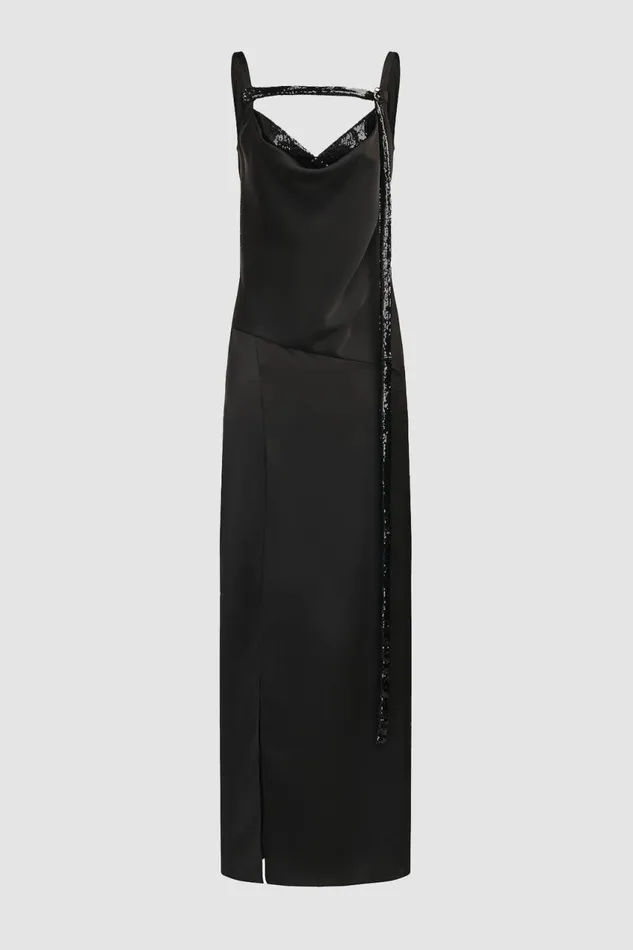 Dresses Women Halston Nomi Gown In Satin and Sequin Black