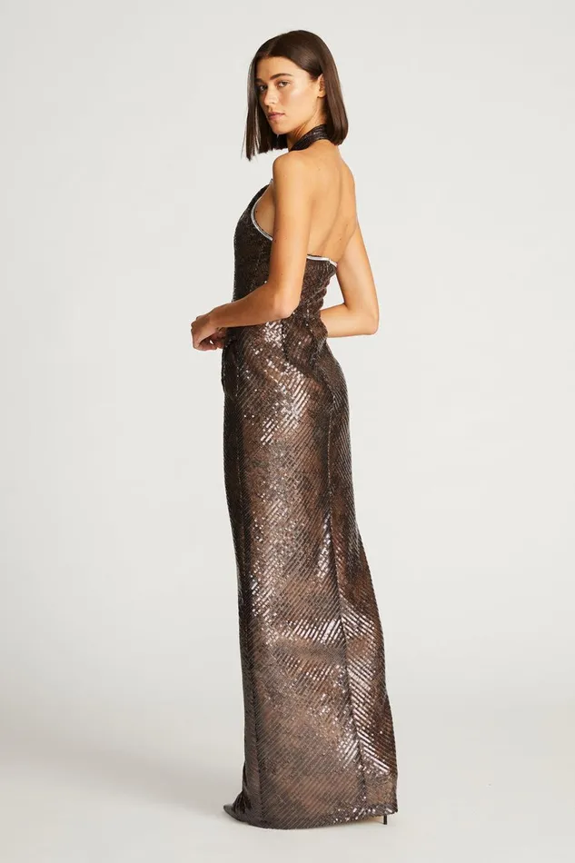 Dresses Women Halston Umbra Gown In Lace Sequin Umber