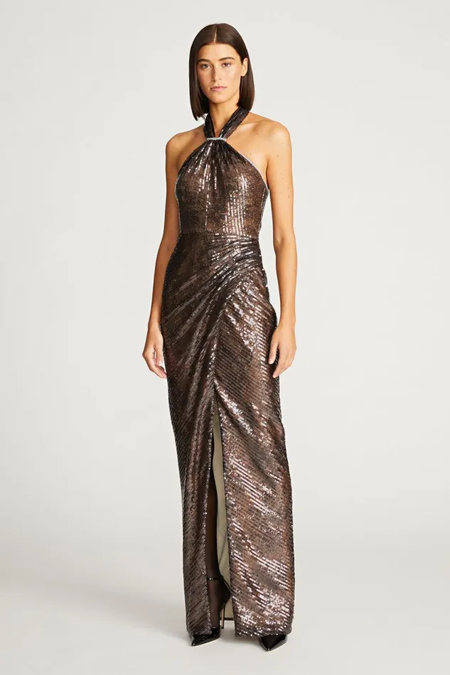 Dresses Women Halston Umbra Gown In Lace Sequin Umber