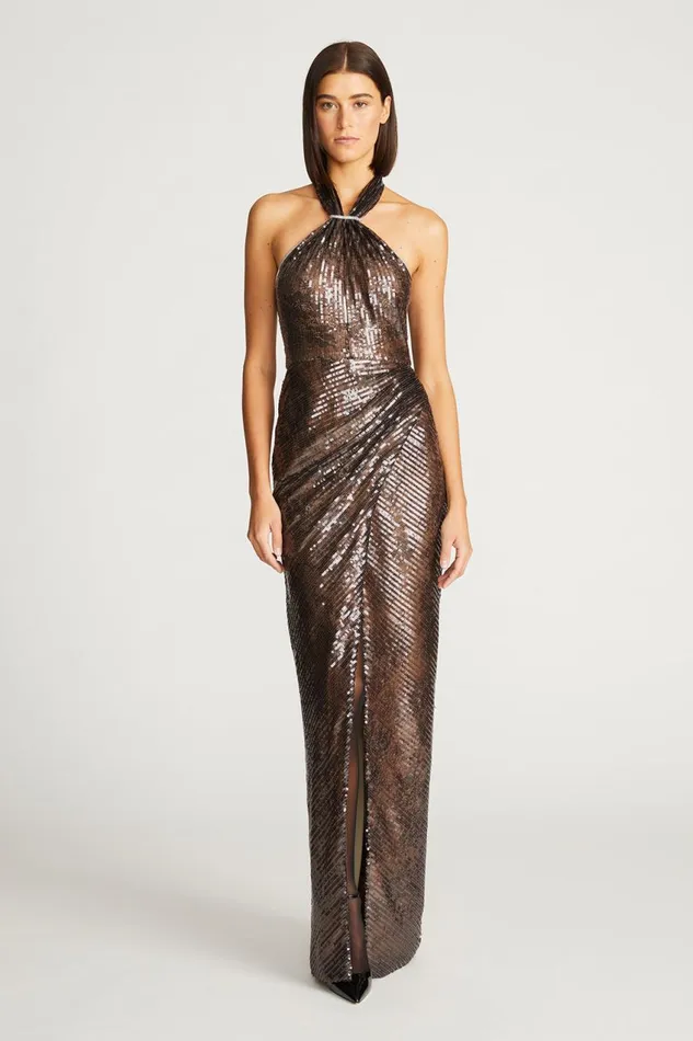 Dresses Women Halston Umbra Gown In Lace Sequin Umber
