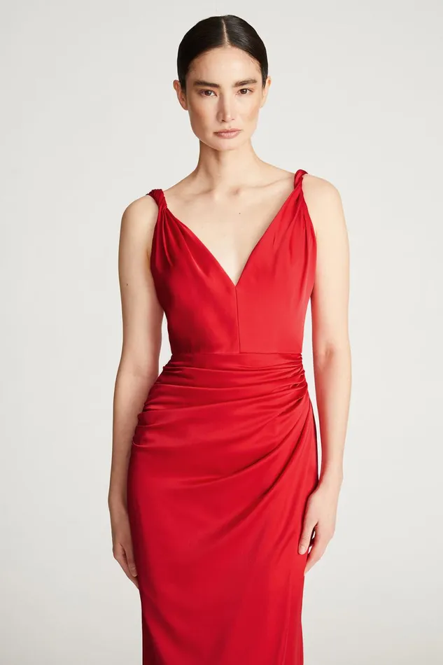Dresses Women Halston Yvette Gown In Satin Crimson