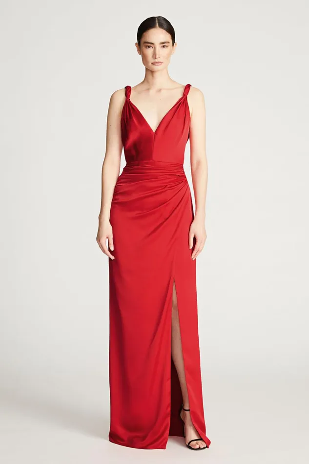 Dresses Women Halston Yvette Gown In Satin Crimson