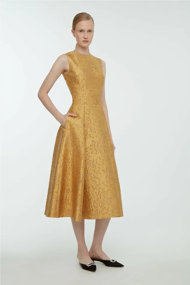 Dresses Women Mara Dress In Gold Wallpaper Jacquard Emilia Wickstead