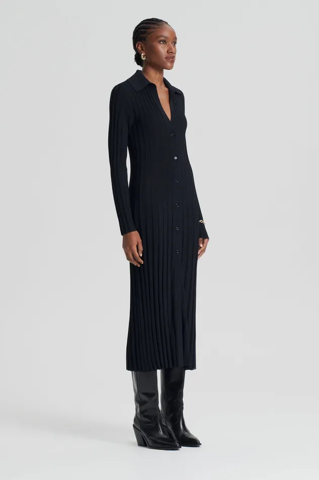 Dresses Women Scanlan Theodore PLEATED RIB PLACKET DRESS 14 BLACK