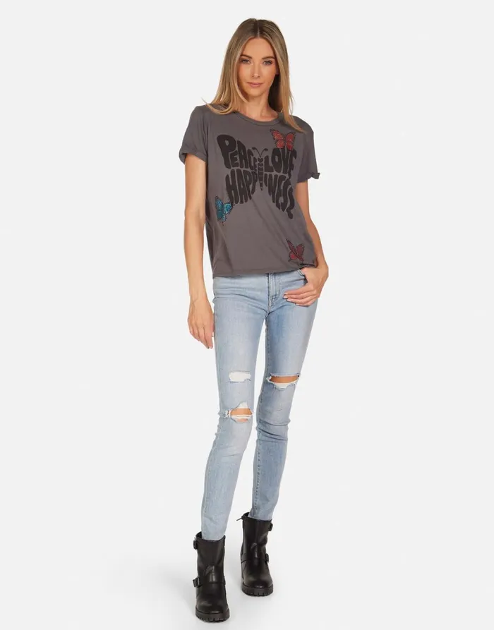 Edda Crystal Love Butterfly Light Onyx Women039s Lauren Moshi Short Sleeve