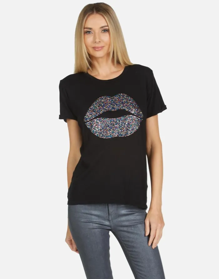 Edda Crystal Sprinkle Lip Black Women039s Lauren Moshi Short Sleeve