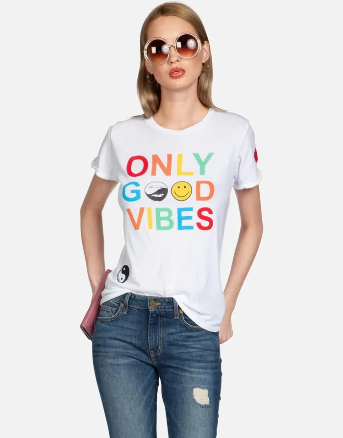 Edda Only Good Vibes White Women039s Lauren Moshi Short Sleeve