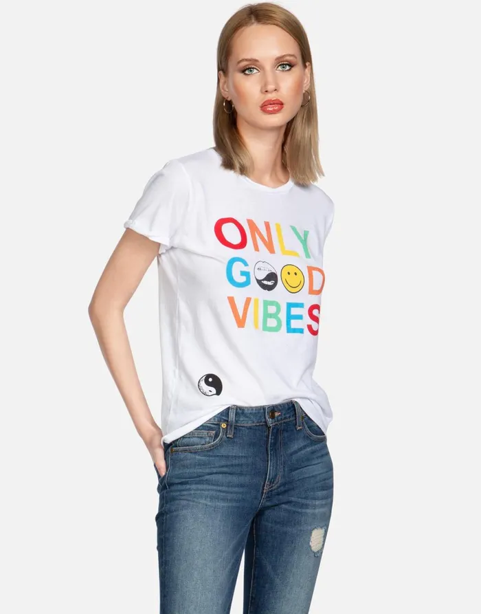 Edda Only Good Vibes White Women039s Lauren Moshi Short Sleeve