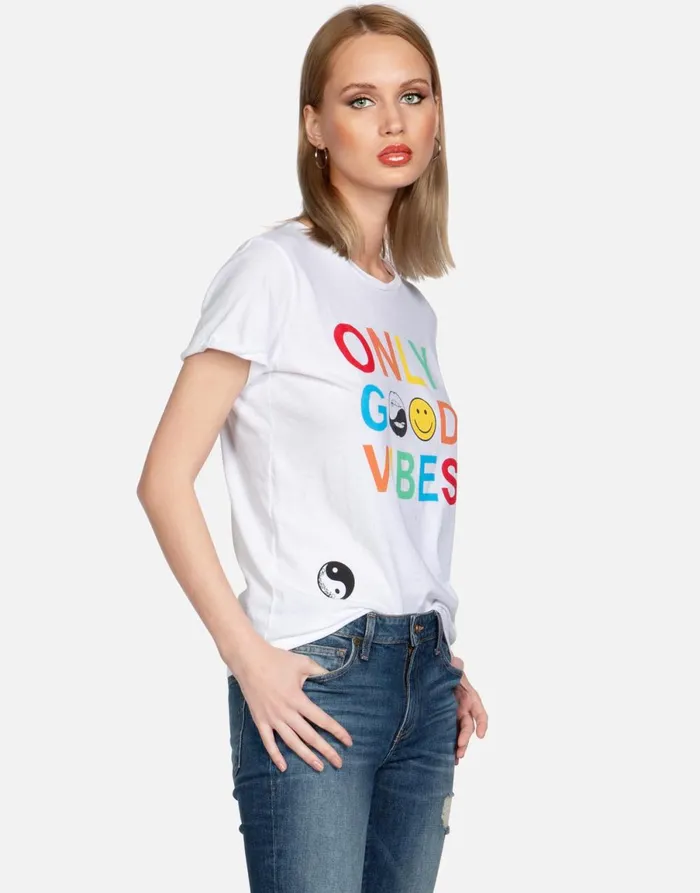 Edda Only Good Vibes White Women039s Lauren Moshi Short Sleeve