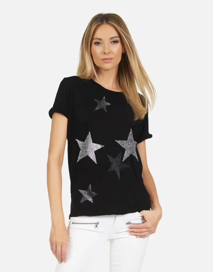 Edda X Crystal Multi Stars Black Women039s Lauren Moshi Short Sleeve