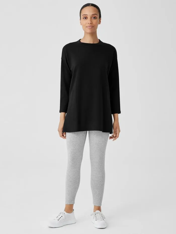 Eileen Fisher Petite Cozy Brushed Terry Hug Crew Neck Long Top Black 8211 Shop