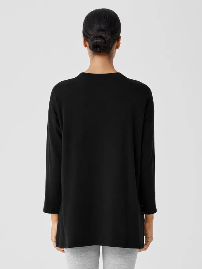 Eileen Fisher Petite Cozy Brushed Terry Hug Crew Neck Long Top Black 8211 Shop