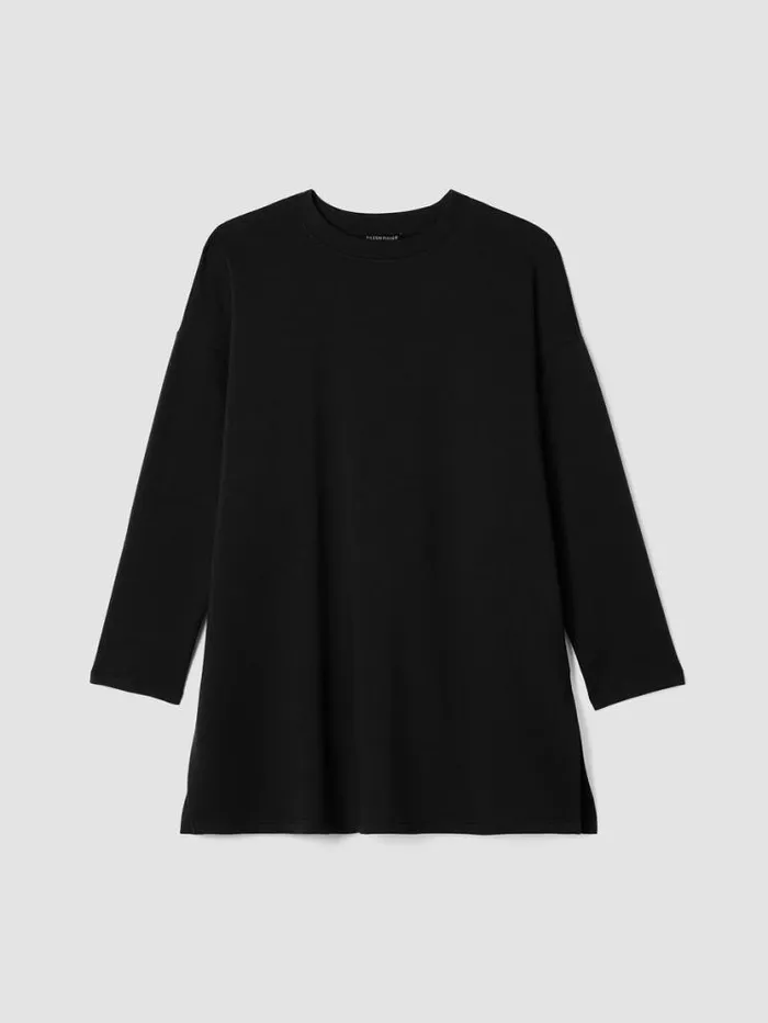 Eileen Fisher Petite Cozy Brushed Terry Hug Crew Neck Long Top Black 8211 Shop
