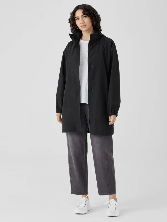 Eileen Fisher Petite Light Cotton Nylon Stand Collar Long Coat Black 8211 Shop