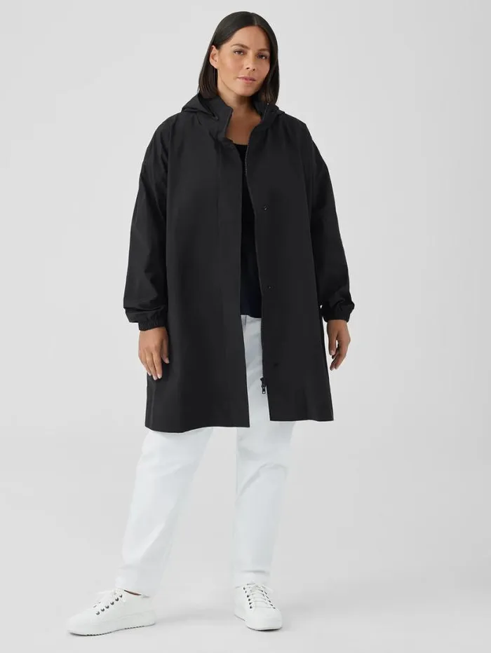Eileen Fisher Petite Light Cotton Nylon Stand Collar Long Coat Black 8211 Shop