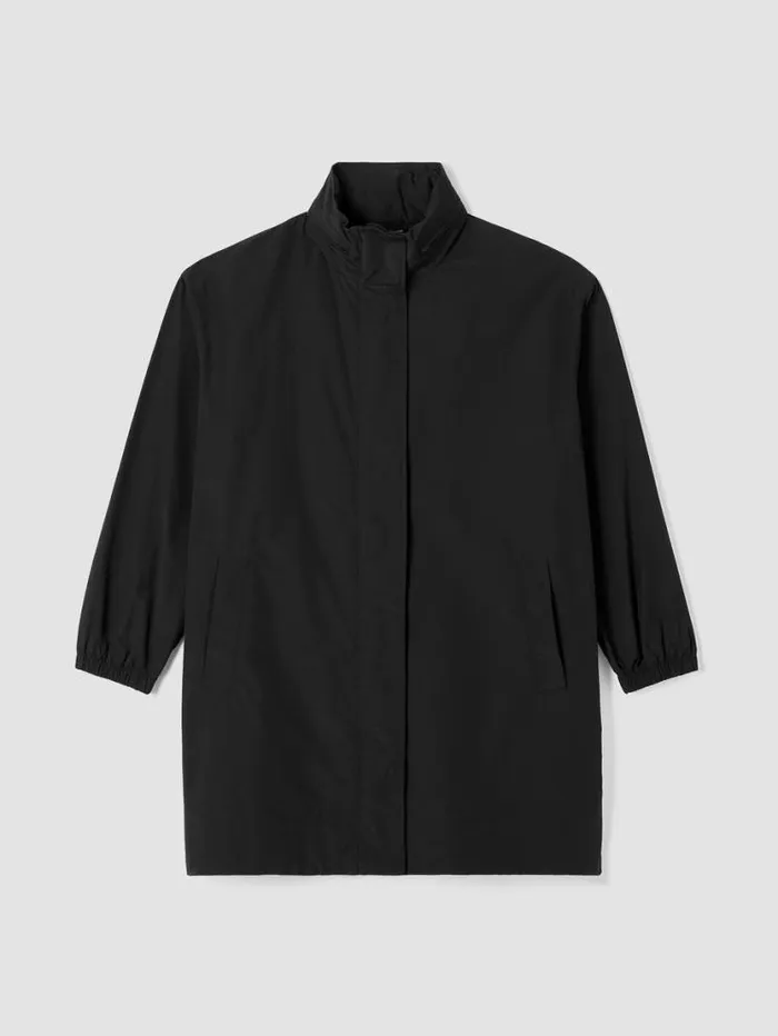 Eileen Fisher Petite Light Cotton Nylon Stand Collar Long Coat Black 8211 Shop