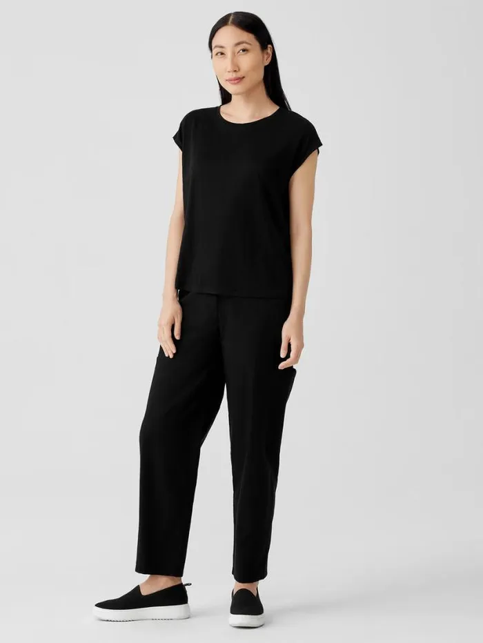 Eileen Fisher Petite Organic Linen Jersey ShirredBack Top Black 8211 Shop