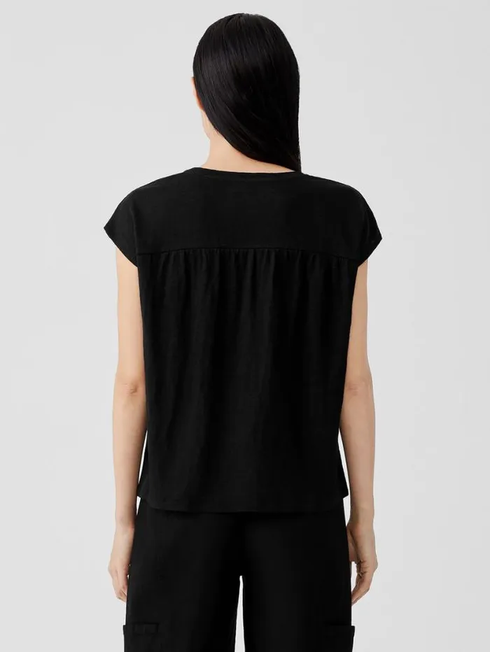 Eileen Fisher Petite Organic Linen Jersey ShirredBack Top Black 8211 Shop