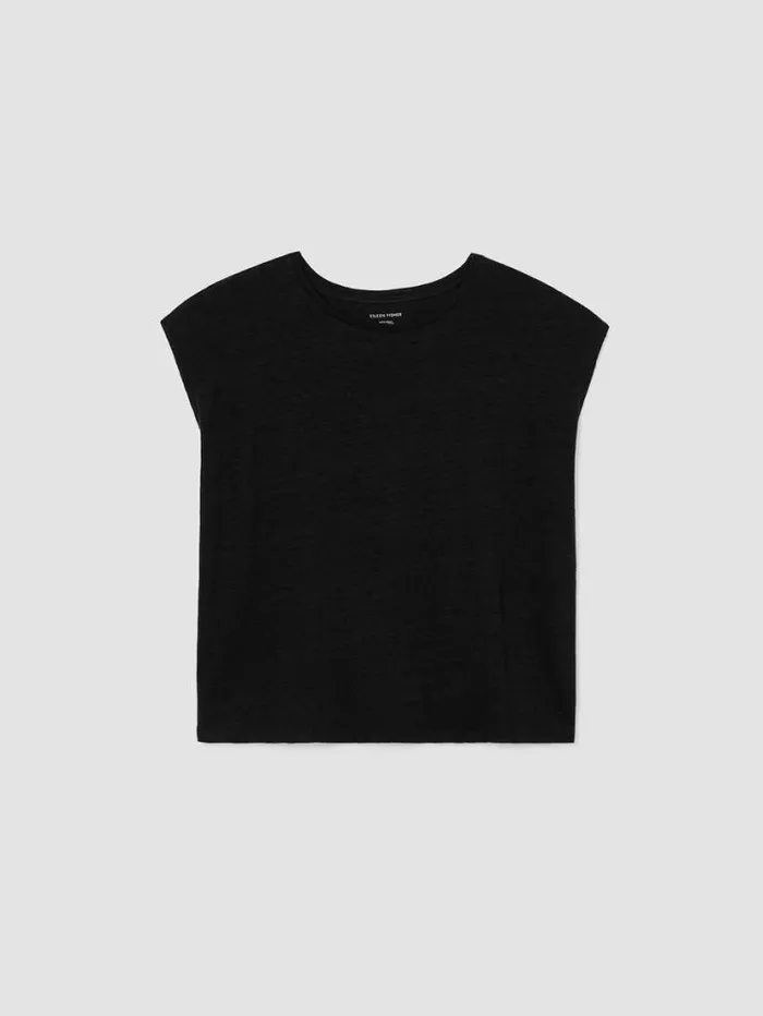 Eileen Fisher Petite Organic Linen Jersey ShirredBack Top Black 8211 Shop