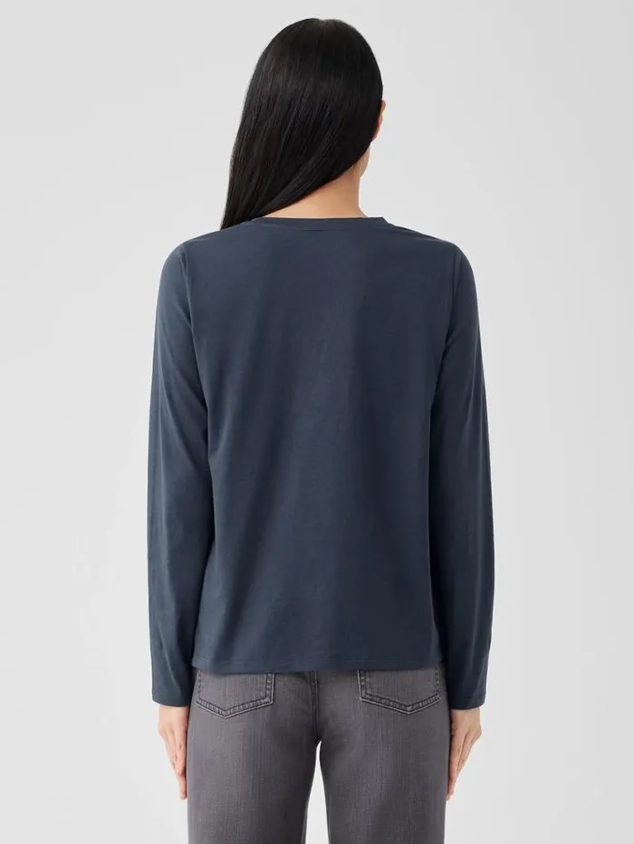 Eileen Fisher Petite Organic Pima Cotton Jersey LongSleeve Tee Ocean 8211 Shop
