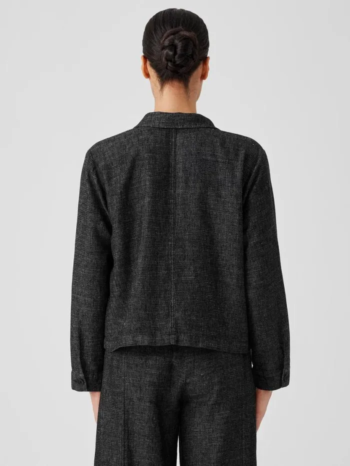 Eileen Fisher Petite Tweedy Hemp Cotton Classic Collar Jacket Black 8211 Shop