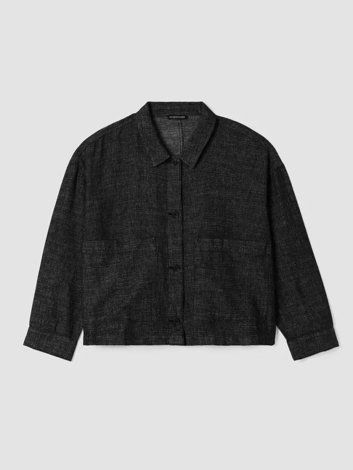 Eileen Fisher Petite Tweedy Hemp Cotton Classic Collar Jacket Black 8211 Shop