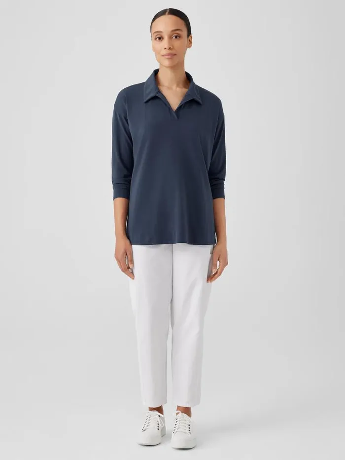 Eileen Fisher Tops and Tees Pima Cotton Stretch Jersey Classic CollarTop Ocean 8211 Shop