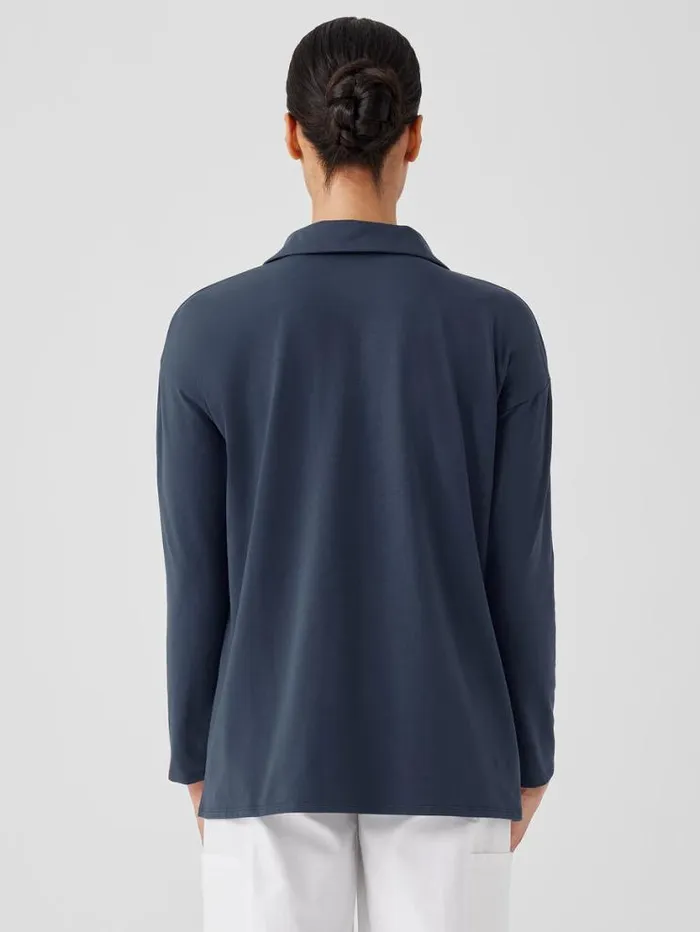 Eileen Fisher Tops and Tees Pima Cotton Stretch Jersey Classic CollarTop Ocean 8211 Shop