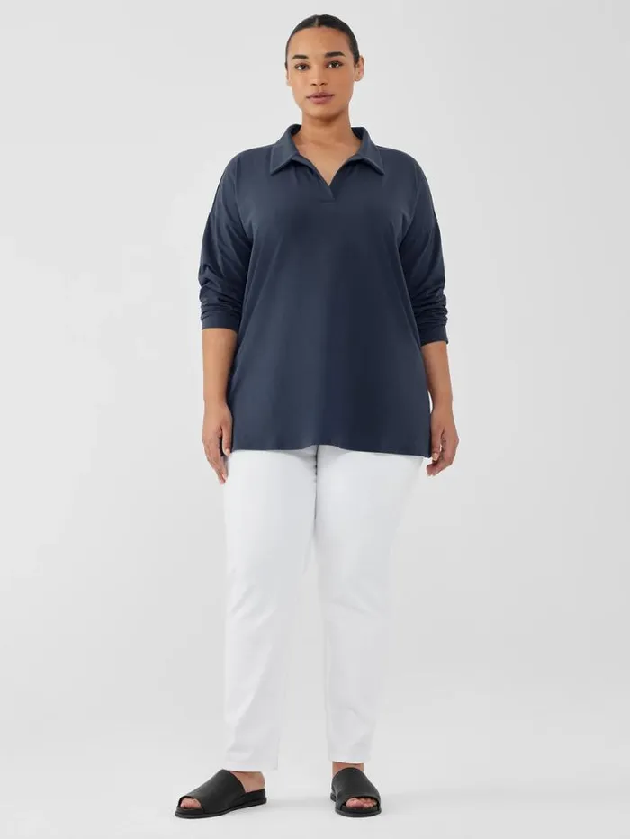 Eileen Fisher Tops and Tees Pima Cotton Stretch Jersey Classic CollarTop Ocean 8211 Shop