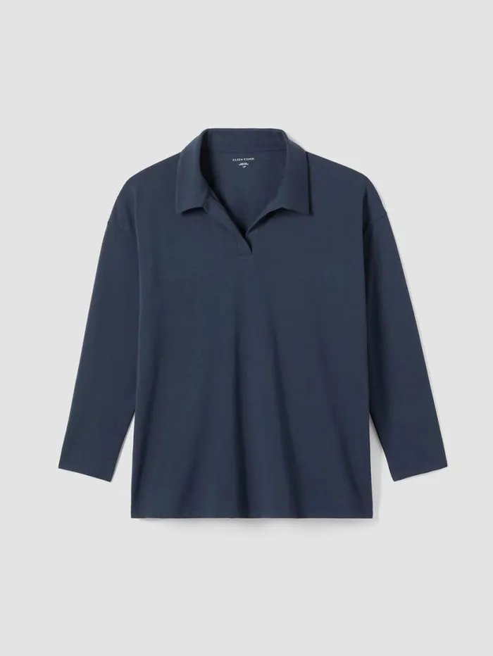 Eileen Fisher Tops and Tees Pima Cotton Stretch Jersey Classic CollarTop Ocean 8211 Shop