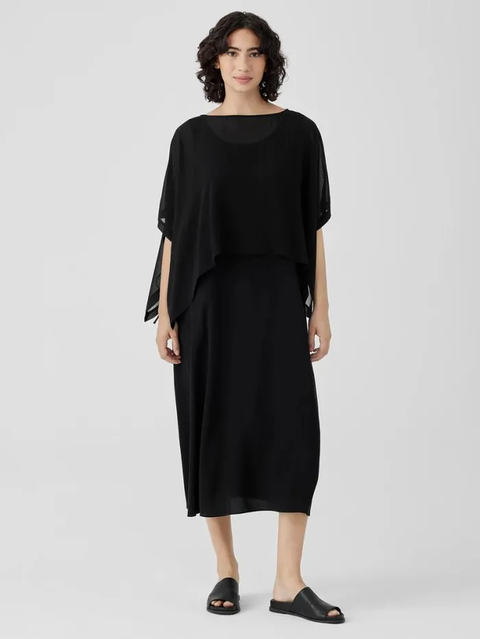 Eileen Fisher Tops and Tees Sheer Silk Georgette Poncho Black 8211 Shop