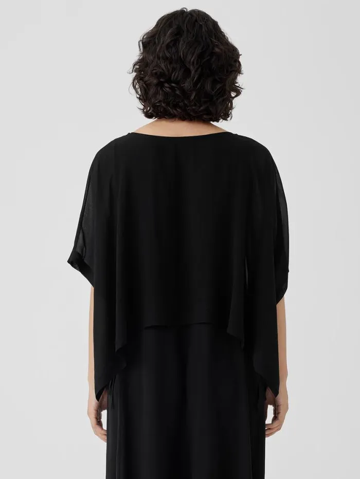 Eileen Fisher Tops and Tees Sheer Silk Georgette Poncho Black 8211 Shop