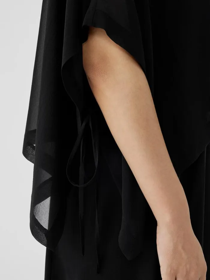 Eileen Fisher Tops and Tees Sheer Silk Georgette Poncho Black 8211 Shop