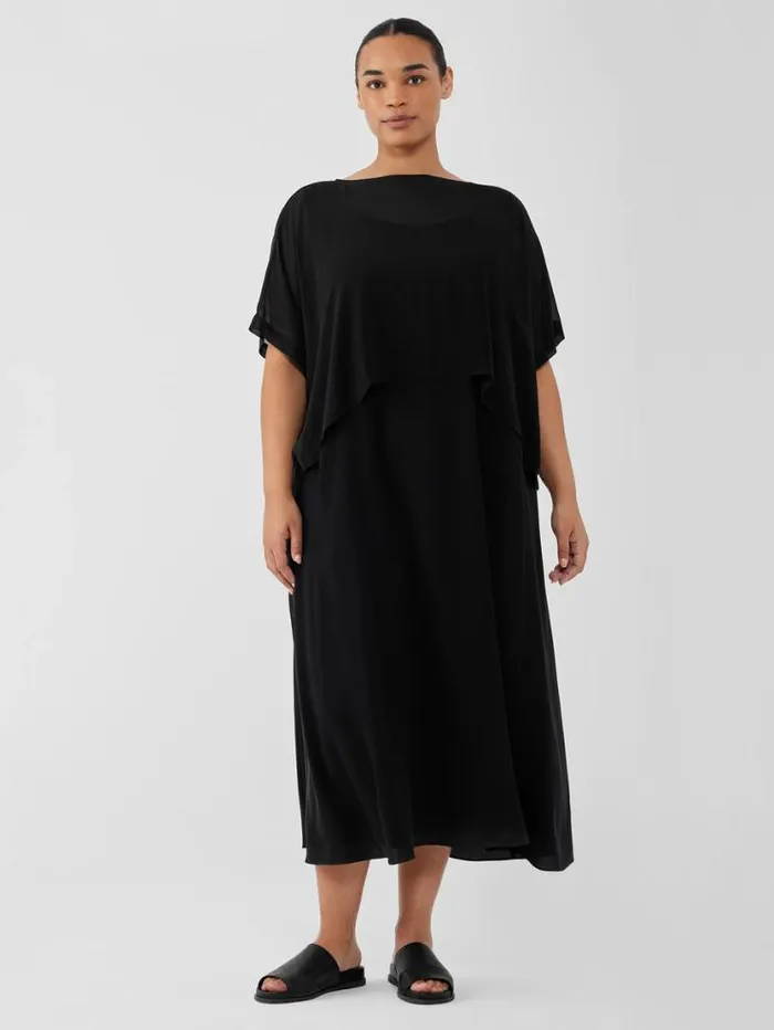 Eileen Fisher Tops and Tees Sheer Silk Georgette Poncho Black 8211 Shop
