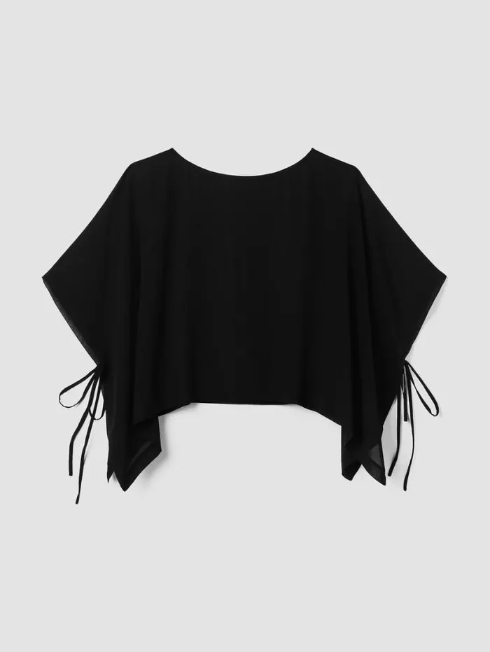 Eileen Fisher Tops and Tees Sheer Silk Georgette Poncho Black 8211 Shop