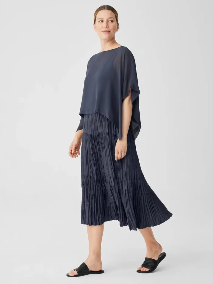 Eileen Fisher Tops and Tees Sheer Silk Georgette Poncho Ocean 8211 Shop