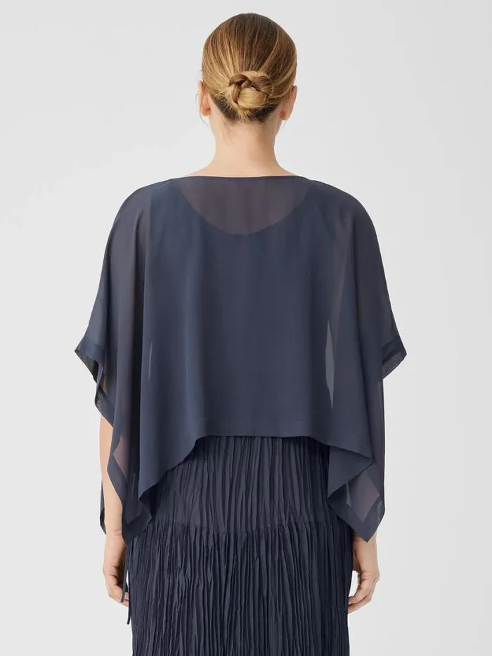 Eileen Fisher Tops and Tees Sheer Silk Georgette Poncho Ocean 8211 Shop