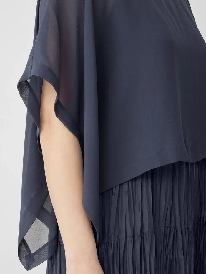 Eileen Fisher Tops and Tees Sheer Silk Georgette Poncho Ocean 8211 Shop