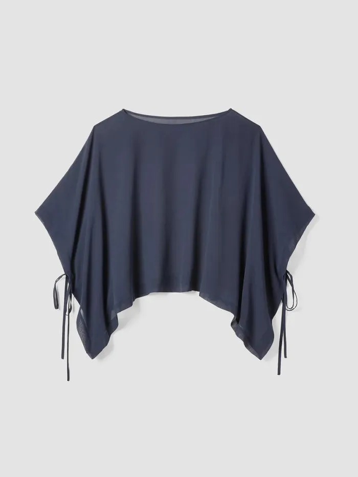 Eileen Fisher Tops and Tees Sheer Silk Georgette Poncho Ocean 8211 Shop