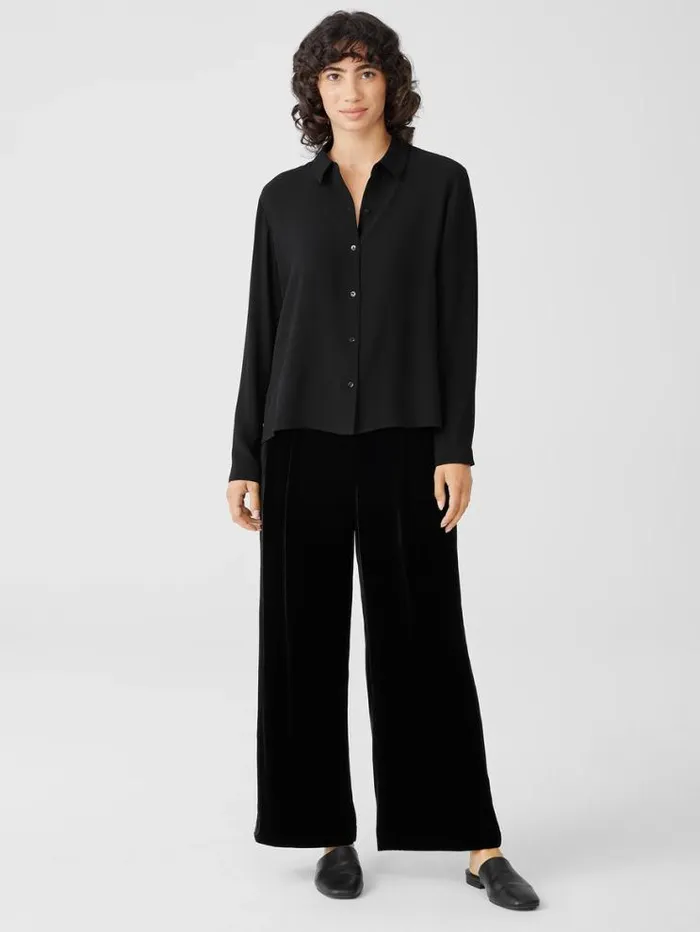 Eileen Fisher Tops and Tees Silk Georgette Crepe Classic Collar Shirt Black 8211 Shop