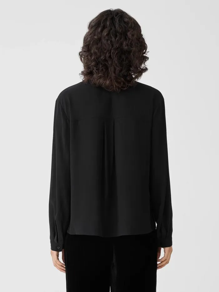 Eileen Fisher Tops and Tees Silk Georgette Crepe Classic Collar Shirt Black 8211 Shop
