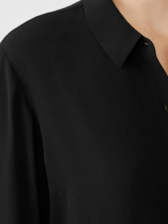 Eileen Fisher Tops and Tees Silk Georgette Crepe Classic Collar Shirt Black 8211 Shop