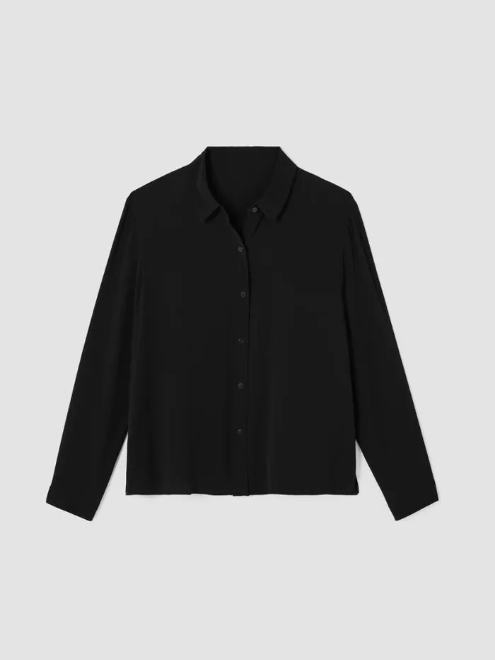 Eileen Fisher Tops and Tees Silk Georgette Crepe Classic Collar Shirt Black 8211 Shop
