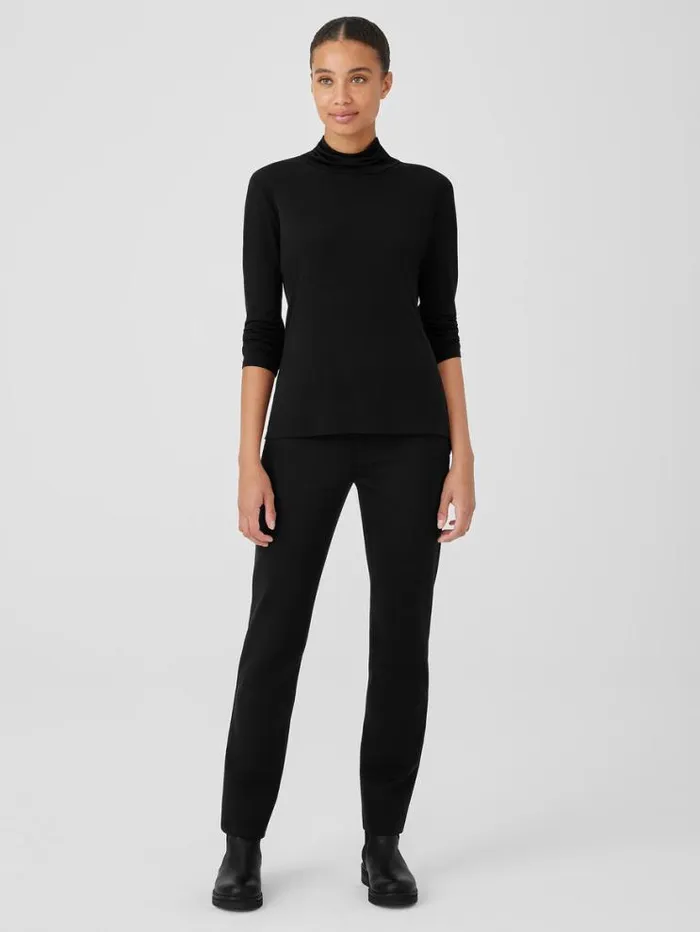 Eileen Fisher Tops and Tees Stretch Silk Jersey Scrunch Neck Top Black 8211 Shop