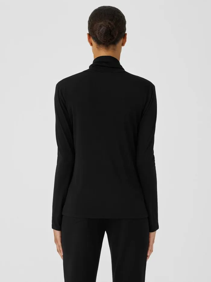 Eileen Fisher Tops and Tees Stretch Silk Jersey Scrunch Neck Top Black 8211 Shop
