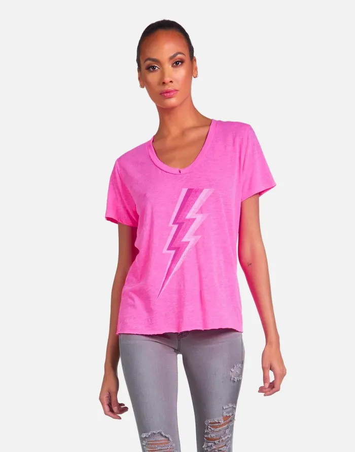 Elara X Pink Lightning Bolt Neon Pink Women039s Lauren Moshi Short Sleeve