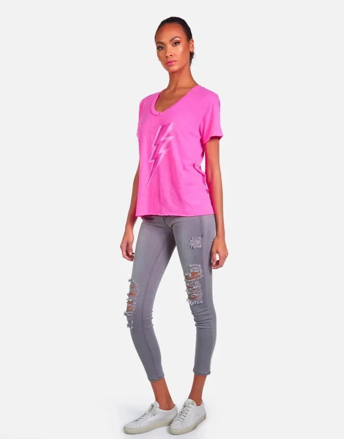 Elara X Pink Lightning Bolt Neon Pink Women039s Lauren Moshi Short Sleeve