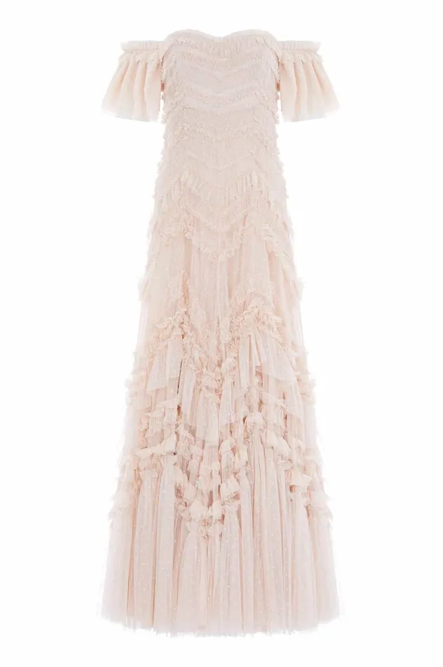 Elia OffShoulder Gown Beige Women Needle and Thread Dresses
