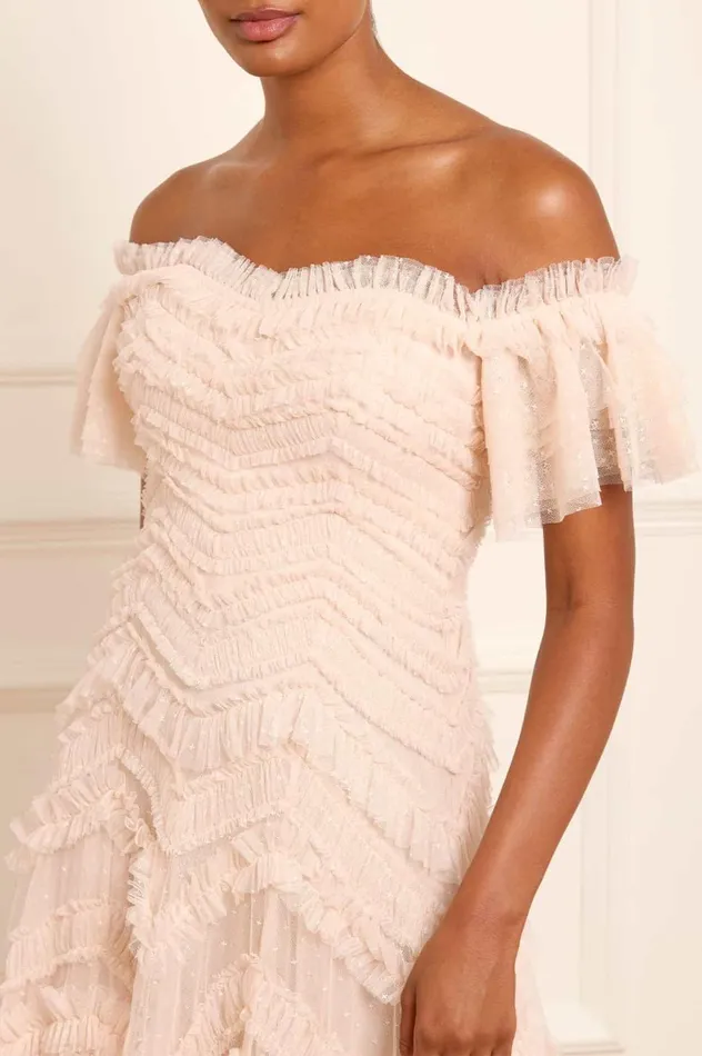 Elia OffShoulder Gown Beige Women Needle and Thread Dresses